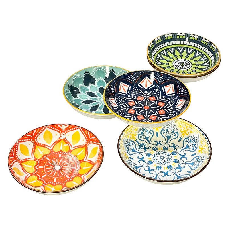 Bohemian Ceramic Plate Set 6 Pieces Dining Serving Dishwasher Safe