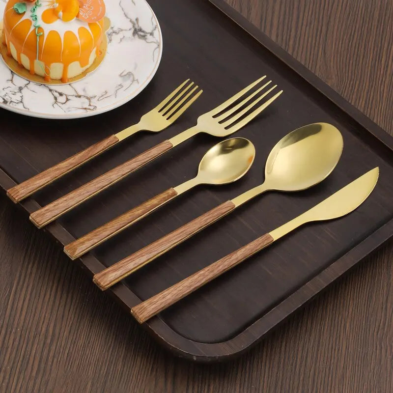 Elegant Cutlery Set with Wood Handle Stainless Steel Dining Set Home Decor