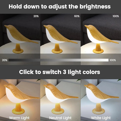 LED Touch-Control Bird Table Lamp Rechargeable USB Cordless Dimmable Home Decor