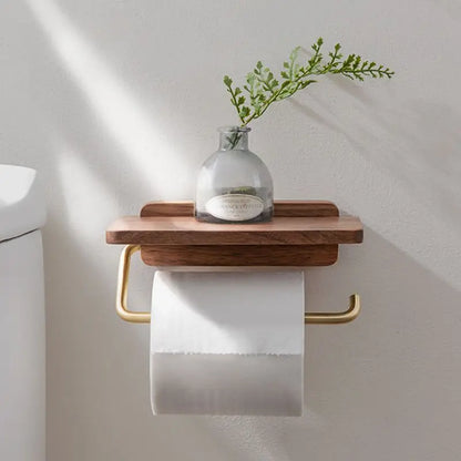 Walnut Wood Toilet Roll Holder Wall Mounted Bathroom Decor