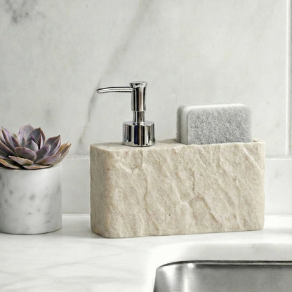 2-in-1 Stone Texture Soap Dispenser and Sponge Holder Kitchen Sink Organiser