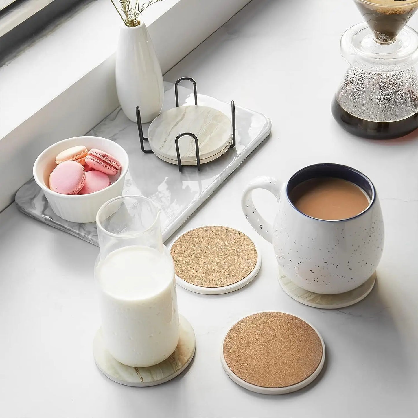 Marble Ceramic Coaster Set of 6 with Holder Table Decor Home Accessories