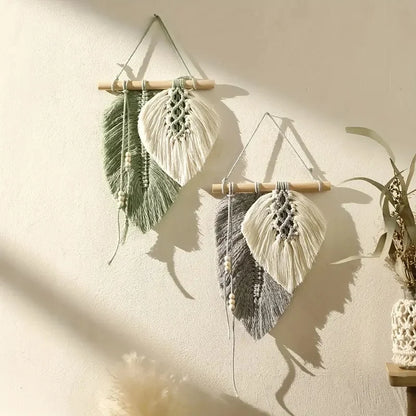 Handmade Macrame Leaf Wall Hanging Boho Woven Leaves Tapestry Home Decor