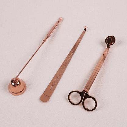 3-Piece Candle Care Set Snuffer Wick Trimmer and Dipper Rose Gold Home Decor