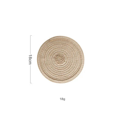 Round Woven Ramie Placemat Set of 6 Anti-Slip Dining Table Mat