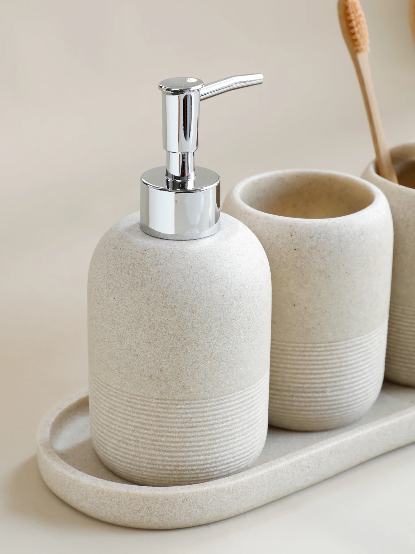 5-Piece Bathroom Accessories Set Lotion Dispenser Toothbrush Holder Tray Decor