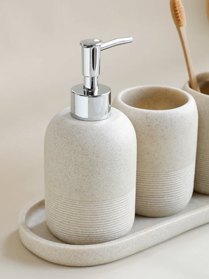 5-Piece Bathroom Accessories Set Lotion Dispenser Toothbrush Holder Tray Decor