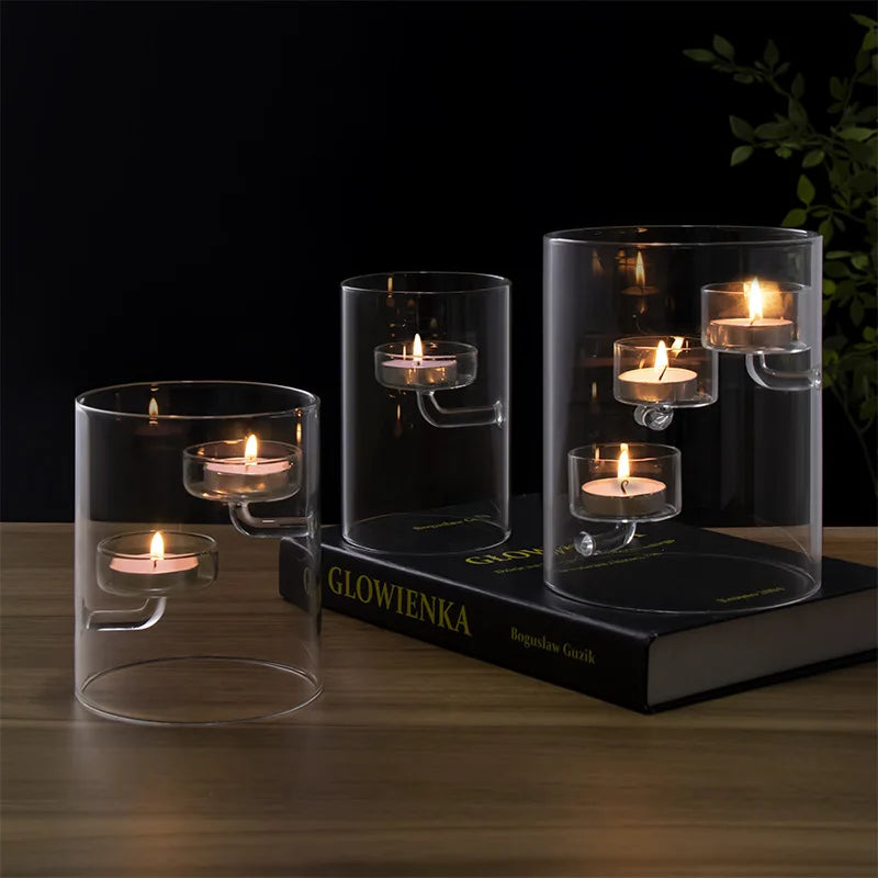 Glass Hurricane Candle Holder Cylindrical Windproof Home Decor
