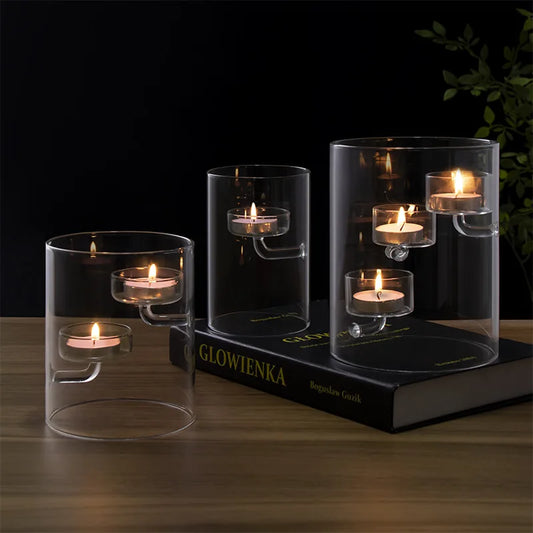 Glass Hurricane Candle Holder Cylindrical Windproof Home Decor