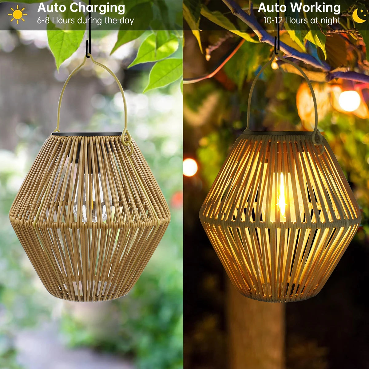 Boho Woven Solar Lantern Outdoor Hanging Waterproof Garden Yard Light