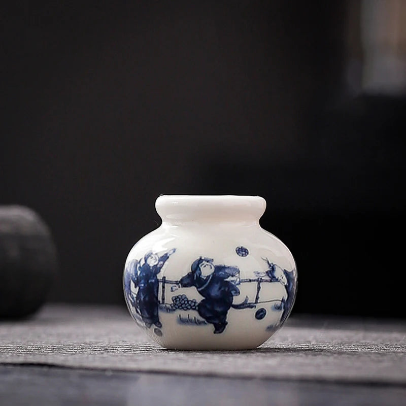 Mini Blue and White Porcelain Bud Vase Ceramic Shelf Decor