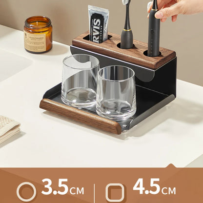 Walnut Wood Bathroom Organiser Toothbrush Holder Vanity Counter Decor