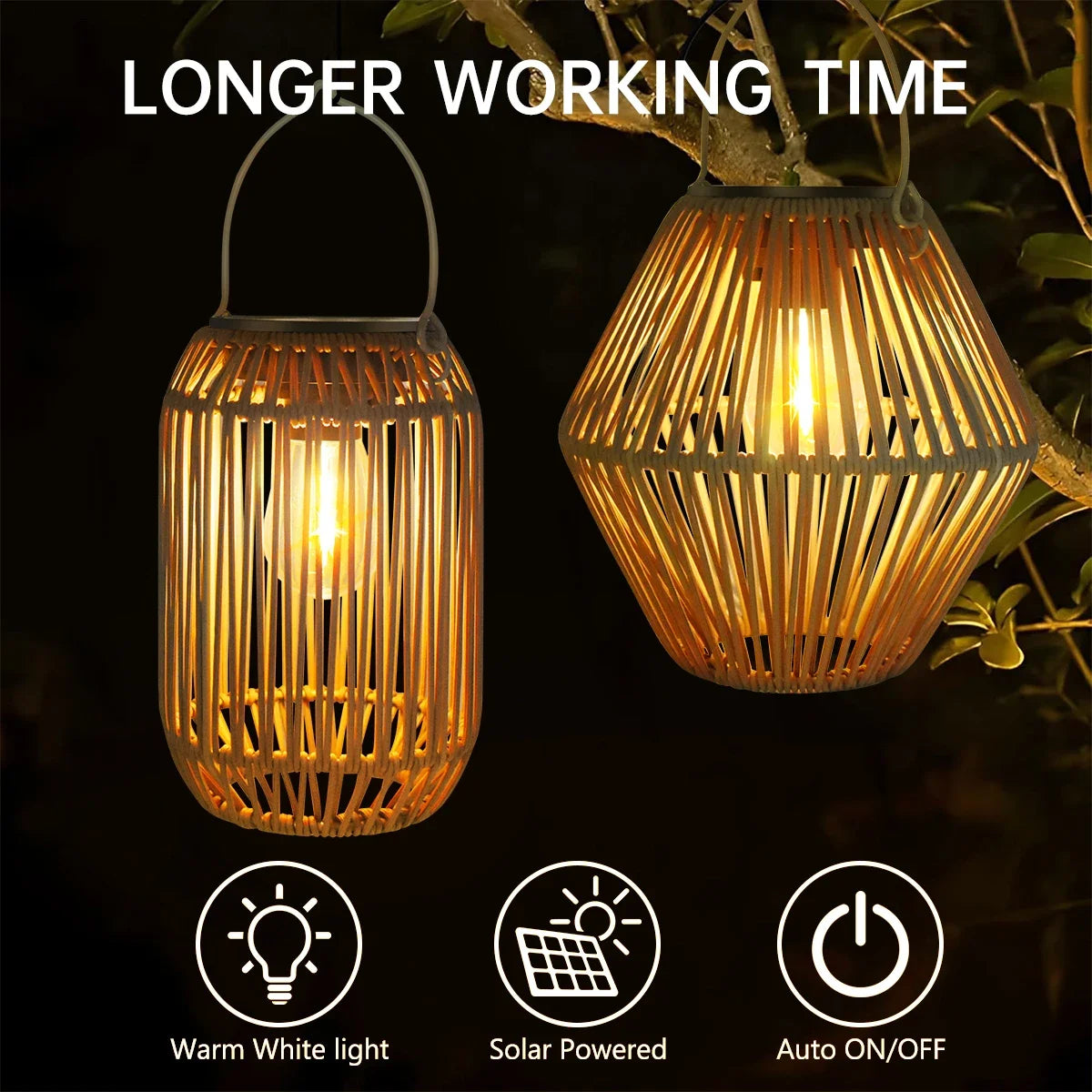 Boho Rattan Solar Lantern Outdoor Hanging Waterproof Garden Patio Light
