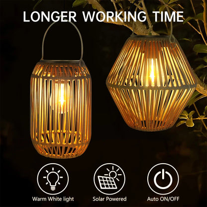 Boho Rattan Solar Lantern Outdoor Hanging Waterproof Garden Patio Light