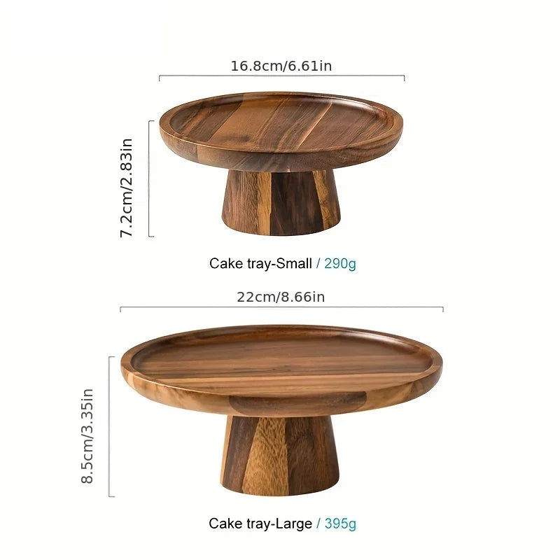 Acacia Wood High Foot Cake Stand Dessert Display Plate Home Decor