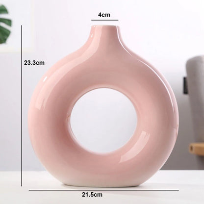 Nordic Hollow Donut Ceramic Vase Sculptural Home Decor Shelf Decor