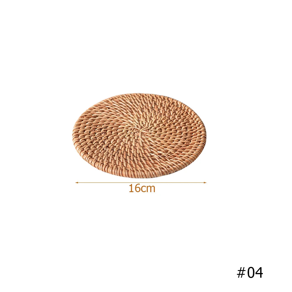 Natural Rattan Coaster Handwoven Boho Table Decor Home Accessories