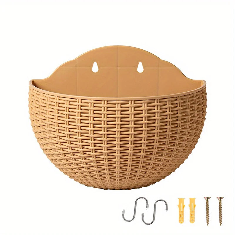 Rattan Look Half Round Wall Planter Hanging Flower Pot Balcony