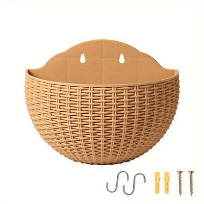 Rattan Look Half Round Wall Planter Hanging Flower Pot Balcony