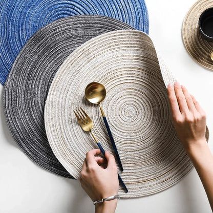 Round Woven Ramie Placemat Set of 6 Anti-Slip Dining Table Mat
