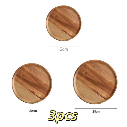 Acacia Wood Round Stackable Serving Tray Snack Plate Home Decor
