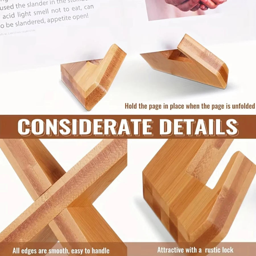 Rustic Wooden Cookbook Stand Adjustable Recipe Book Holder Kitchen Decor