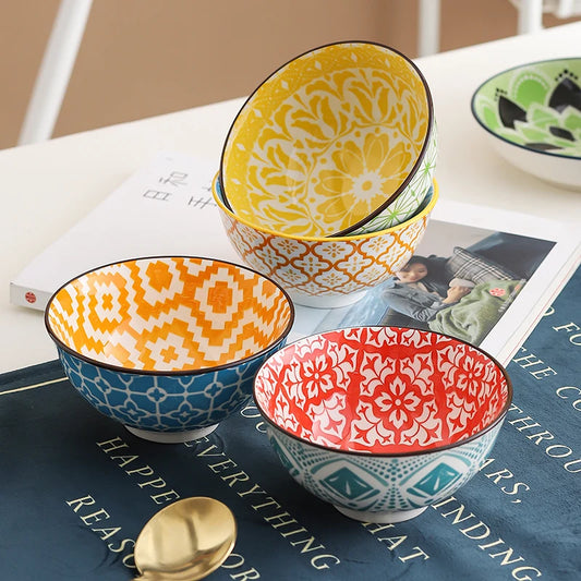 Bohemian Ceramic Bowl Set 4 Pieces Versatile Dining Serving
