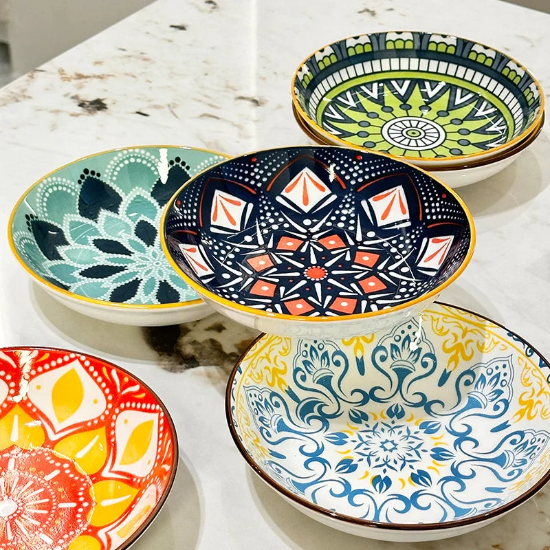 Bohemian Ceramic Plate Set 6 Pieces Dining Serving Dishwasher Safe