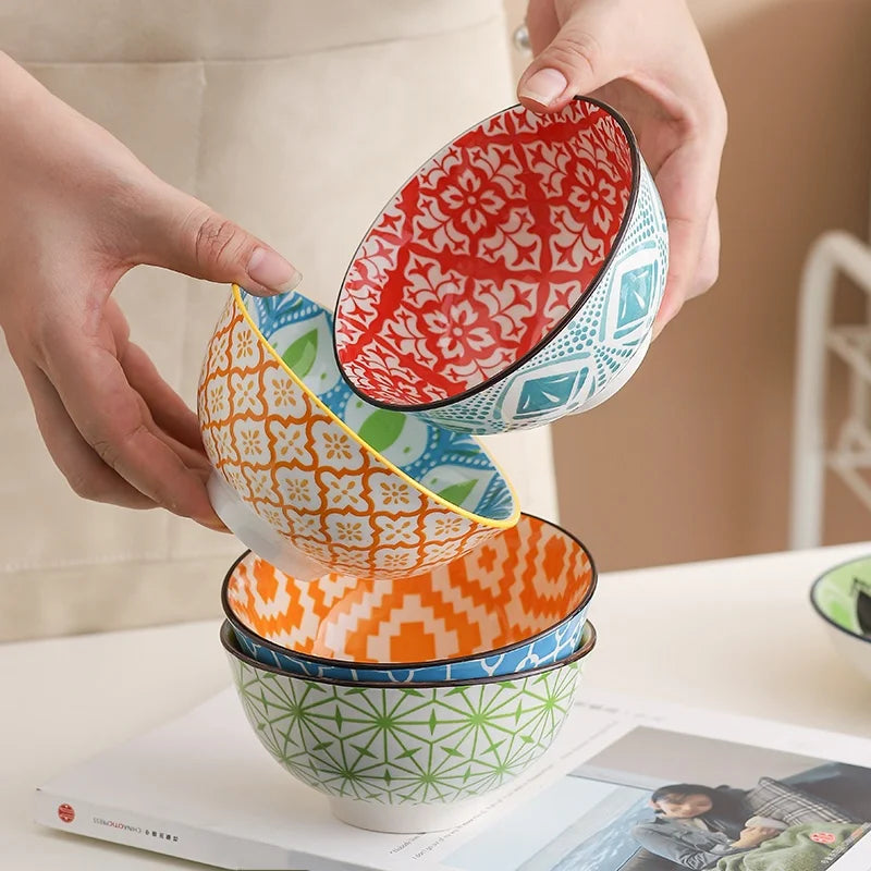 Bohemian Ceramic Bowl Set 4 Pieces Table Setting Dining Table Decor