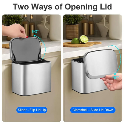 Wall-Mounted Stainless Steel Compost Bin with Lid 4L Kitchen Cabinet Door