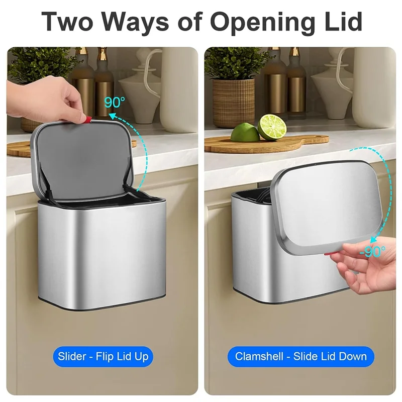 Wall-Mounted Stainless Steel Compost Bin with Lid 4L Kitchen Cabinet Door