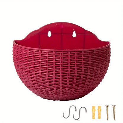 Rattan Look Half Round Wall Planter Hanging Flower Pot Balcony