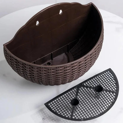 Rattan Look Half Round Wall Planter Hanging Flower Pot Balcony