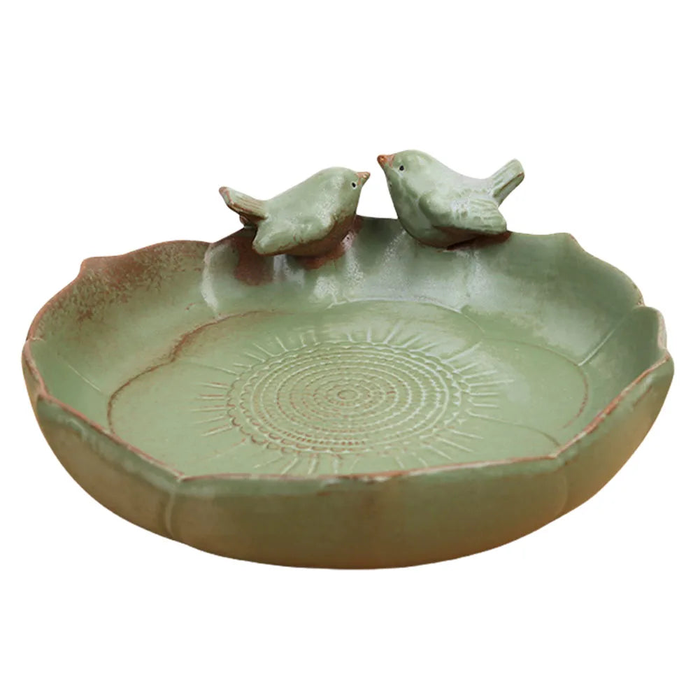 Ceramic Bird Bath Bowl Multifunctional Outdoor Garden Hummingbird Feeder