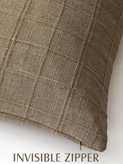 Boho Linen Check Throw Pillow Cover Neutral Sofa Cushion Cover