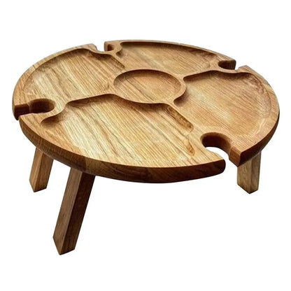 Wooden Folding Picnic Table Portable Wine Rack Snack Tray Storage