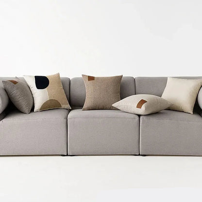 Premium Leather Label Splicing Cushion Cover Nordic Minimalist Home Decor
