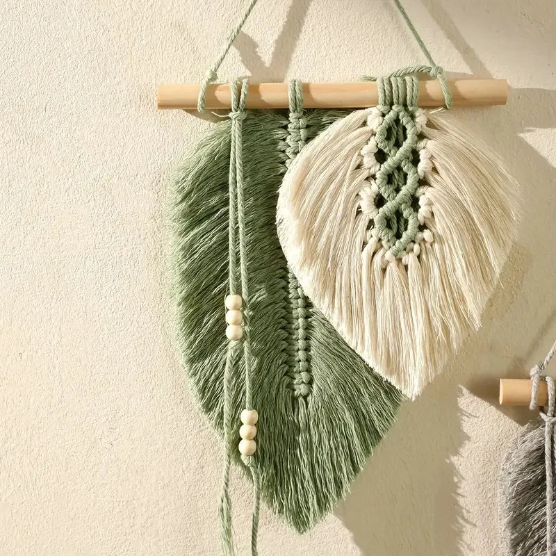 Handmade Macrame Leaf Wall Hanging Boho Woven Leaves Tapestry Home Decor