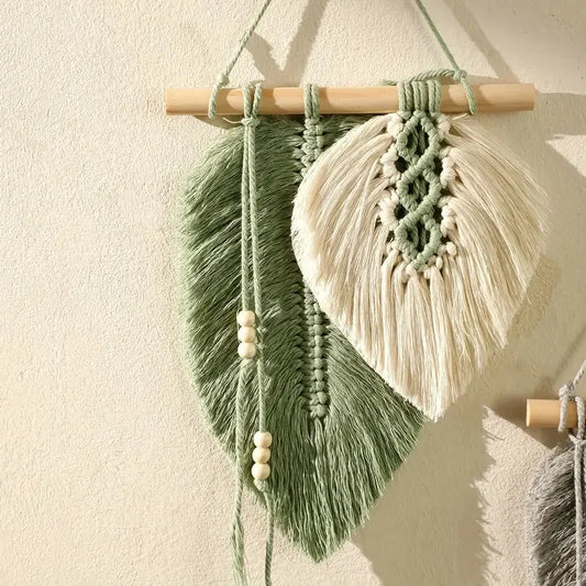 Handmade Macrame Leaf Wall Hanging Boho Woven Leaves Tapestry Home Decor