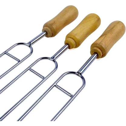 6-Piece Stainless Steel U-Shaped BBQ Skewer Set Double Prong Grilling Forks Outdoor