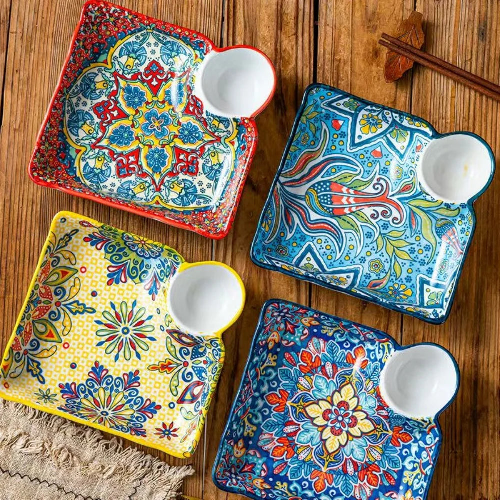Bohemian Dumpling Plate Ceramic Segmented Breakfast Dish