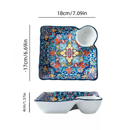Bohemian Dumpling Plate Ceramic Segmented Breakfast Dish