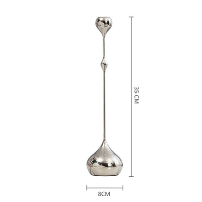 Silver Metal Taper Candle Holder Slim Romantic Table Decor