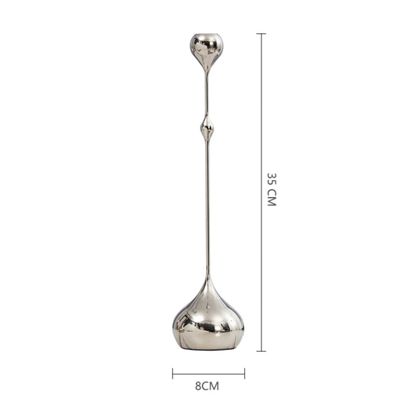 Silver Metal Taper Candle Holder Slim Table Setting Dining Table Decor