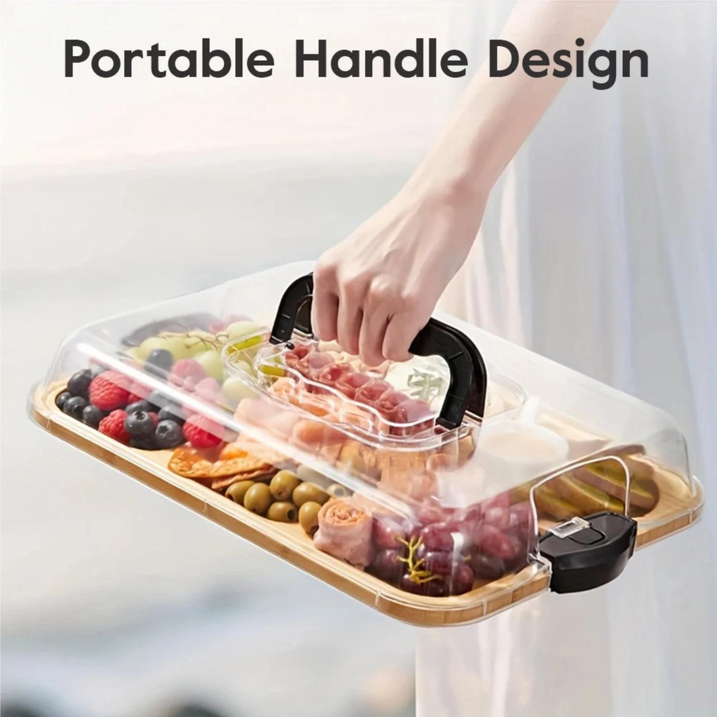 Bamboo Cheese and Charcuterie Board with Acrylic Lid Portable Serving Tray Home Decor