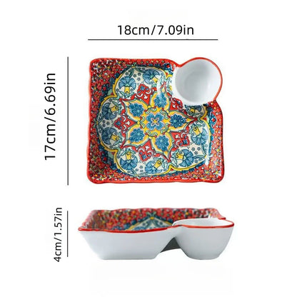 Bohemian Dumpling Plate Ceramic Segmented Breakfast Dish