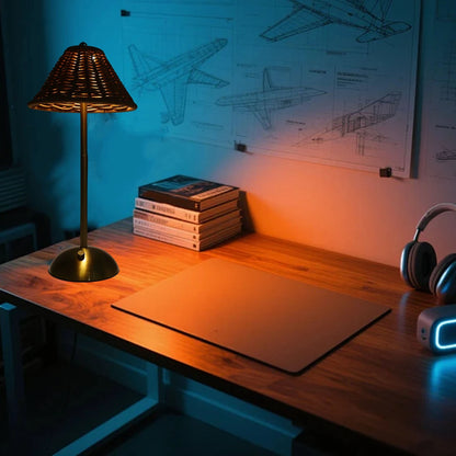 Rattan Weave Rechargeable Table Lamp Dimmable LED Cordless Home Decor