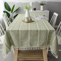 Cotton Linen Stripe Tablecloth Rectangular Dining Table Setting