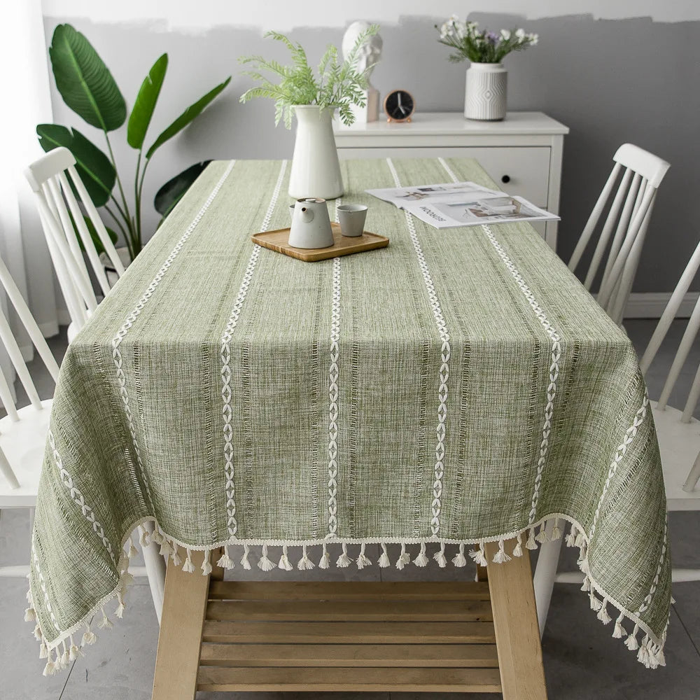 Cotton Linen Stripe Tablecloth Rectangular Dining Table Setting