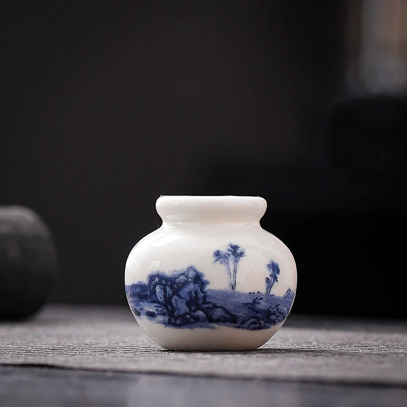 Mini Blue and White Porcelain Bud Vase Ceramic Shelf Decor